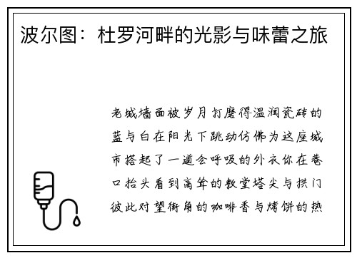 波尔图：杜罗河畔的光影与味蕾之旅